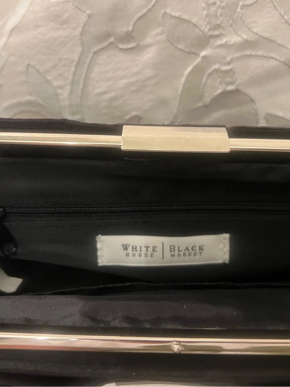 White House Black Market Black Clutch with Silver Frame